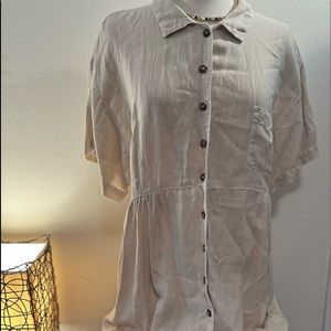 Kiko Comfortable Clothing Tan 100% Linen Button Up Maxi Dress Sz Large